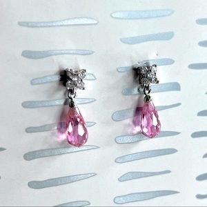 Faux diamond and pink crystal pierced earrings